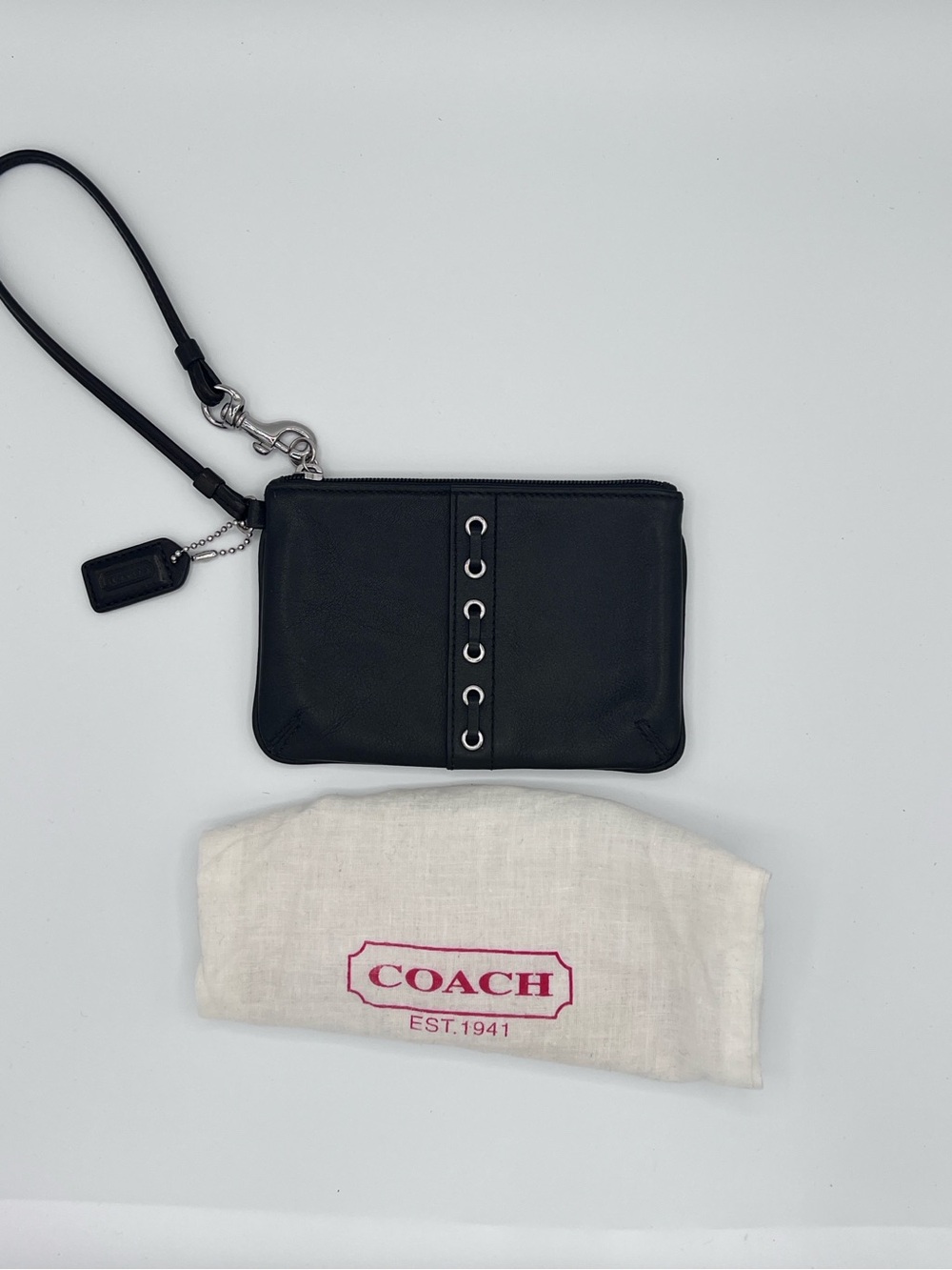 Coach Y2K Black Leather Lace Up Wristlet with Grommet Detail Original Dust Bag